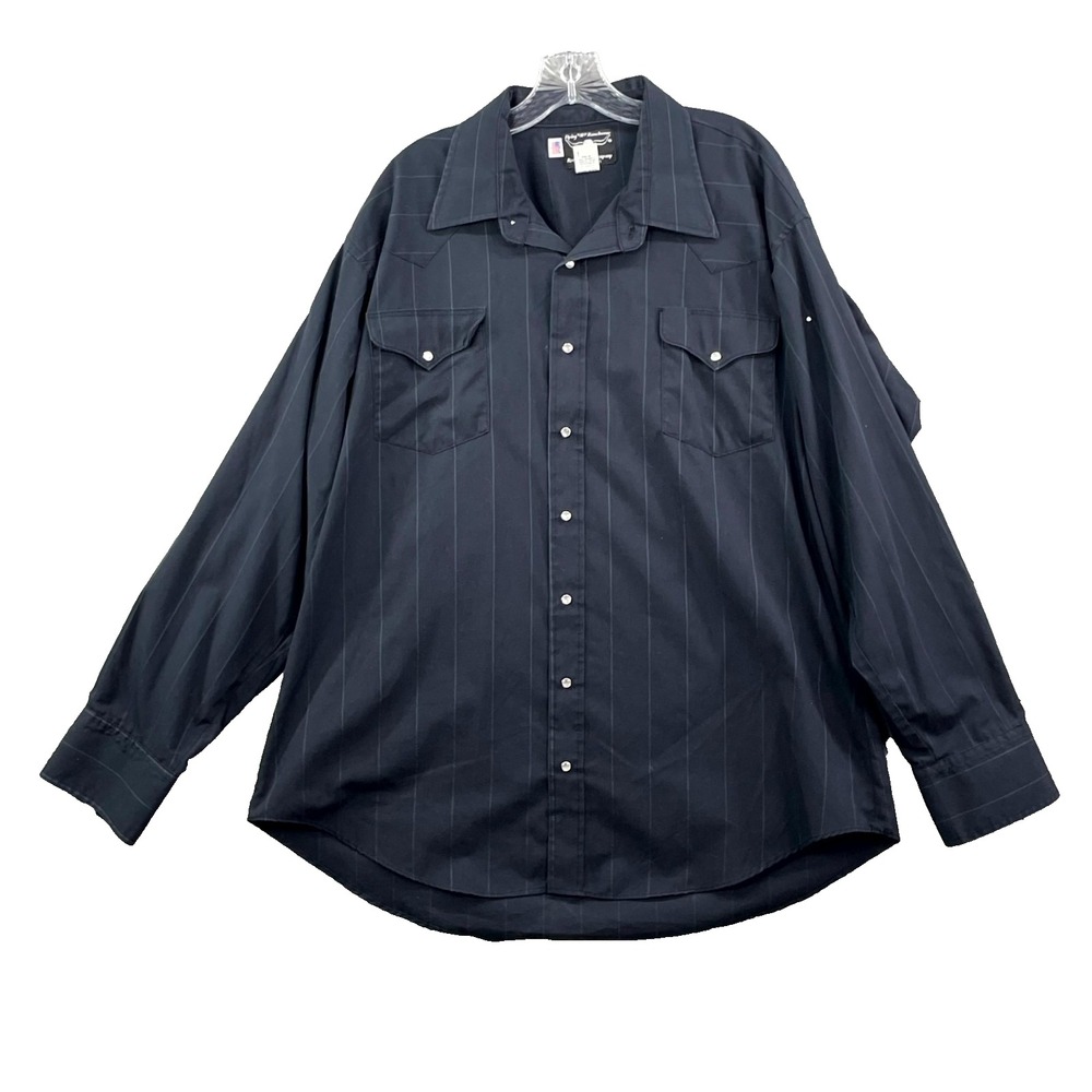 VTG Flying R Ranchwear Western Shirt Mens 18.5-36 Black Pinstripe Rancher Riding